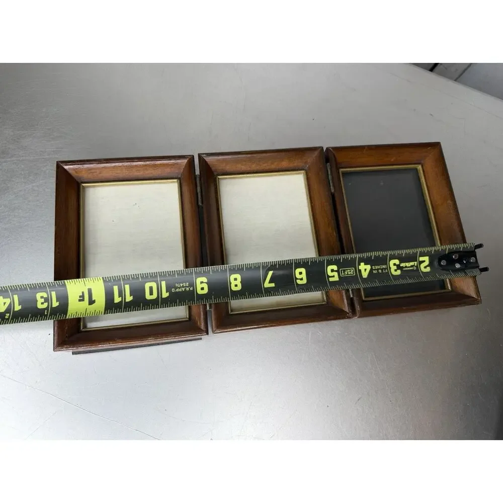 Vintage Wood Collage Trio 3 Picture Frame MCM Dark Brown 13in X 5.75in